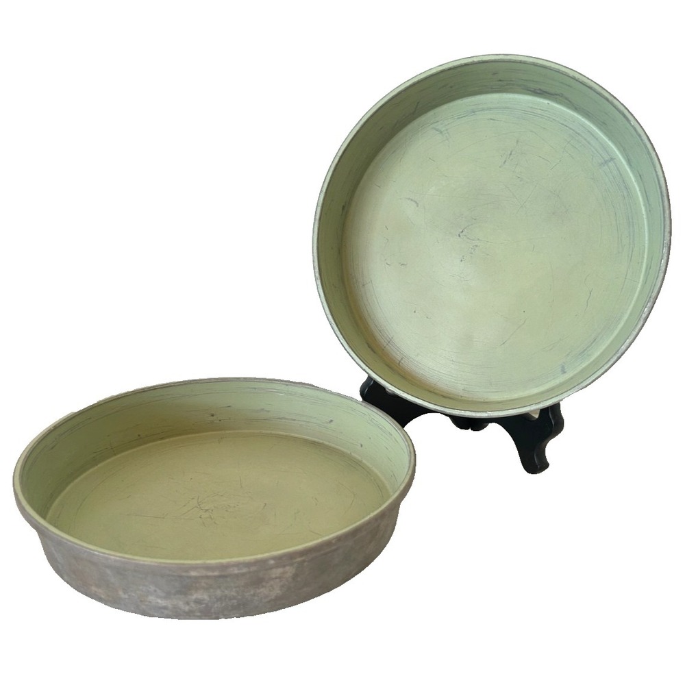 Vintage Mirro Cake Pans Green Bottomless SET of TWO Aluminum Made USA 8" x 1.5"